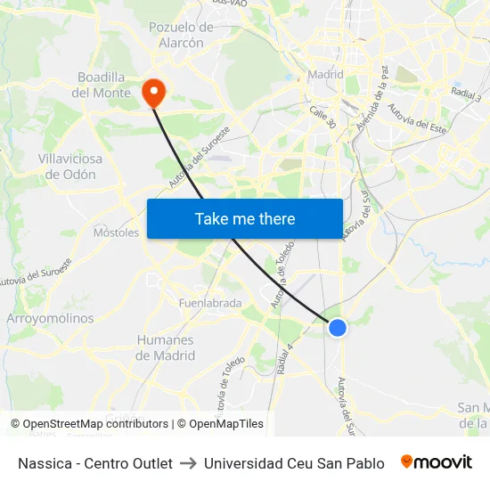Nassica - Centro Outlet to Universidad Ceu San Pablo map