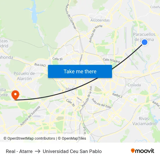 Real - Atarre to Universidad Ceu San Pablo map