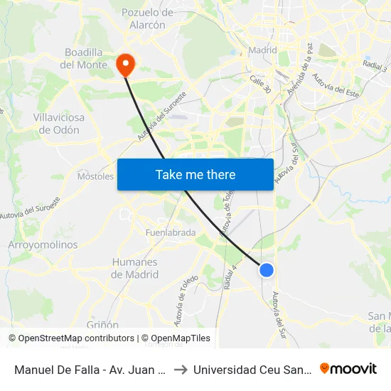 Manuel De Falla - Av. Juan Pablo II to Universidad Ceu San Pablo map