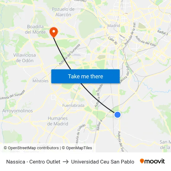 Nassica - Centro Outlet to Universidad Ceu San Pablo map