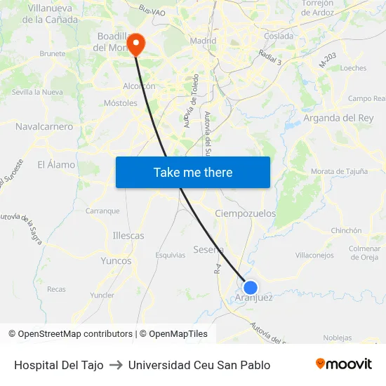 Hospital Del Tajo to Universidad Ceu San Pablo map