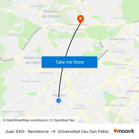 Juan XXIII - Residencia to Universidad Ceu San Pablo map