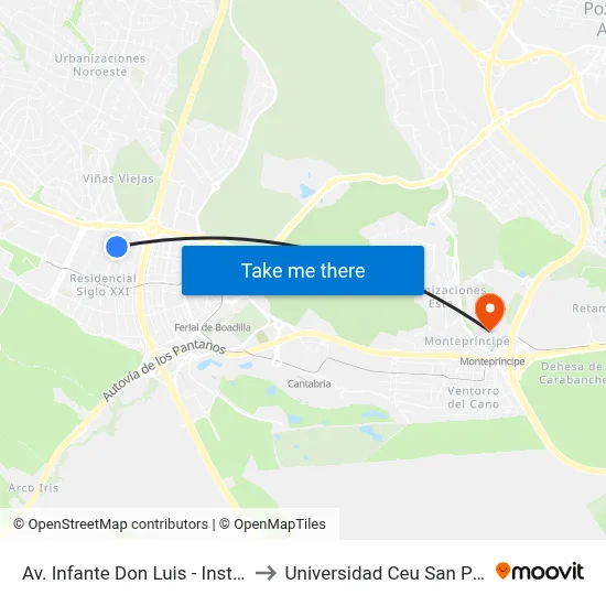Av. Infante Don Luis - Instituto to Universidad Ceu San Pablo map