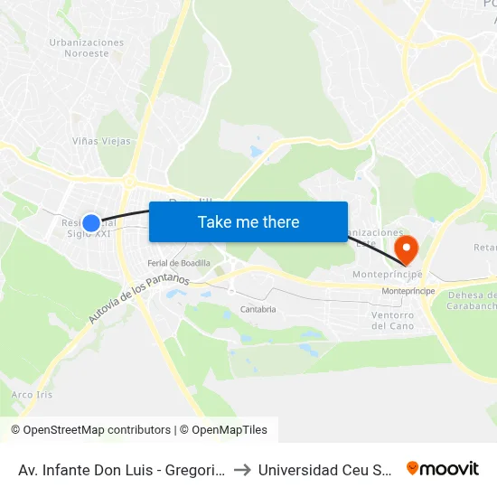 Av. Infante Don Luis - Gregorio Marañón to Universidad Ceu San Pablo map