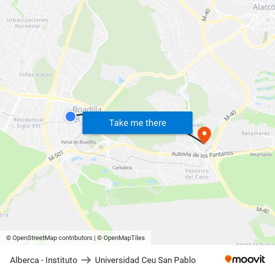 Alberca - Instituto to Universidad Ceu San Pablo map