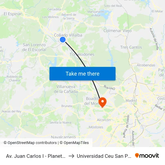 Av. Juan Carlos I - Planetocio to Universidad Ceu San Pablo map