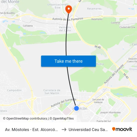 Av. Móstoles - Est. Alcorcón Central to Universidad Ceu San Pablo map