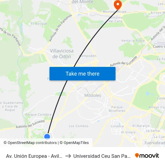 Av. Unión Europea - Avilés to Universidad Ceu San Pablo map