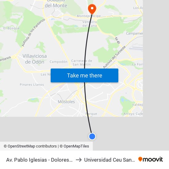 Av. Pablo Iglesias - Dolores Ibárruri to Universidad Ceu San Pablo map