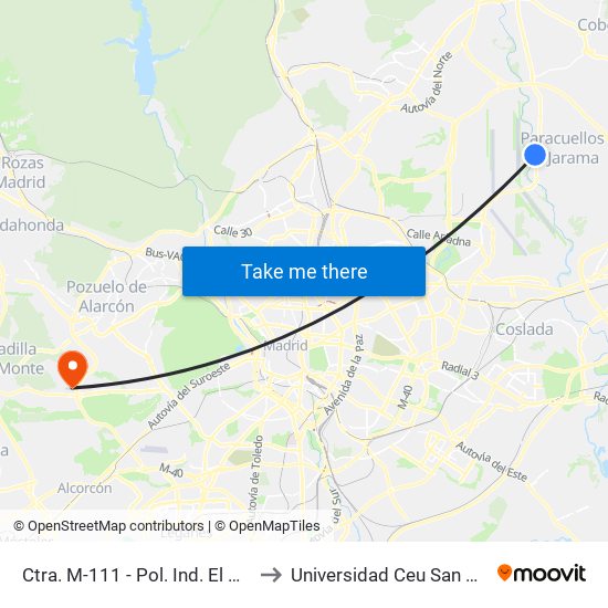 Ctra. M-111 - Pol. Ind. El Pulido to Universidad Ceu San Pablo map