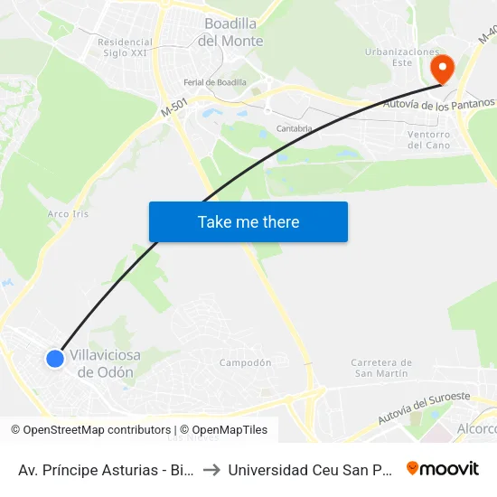 Av. Príncipe Asturias - Bispo to Universidad Ceu San Pablo map