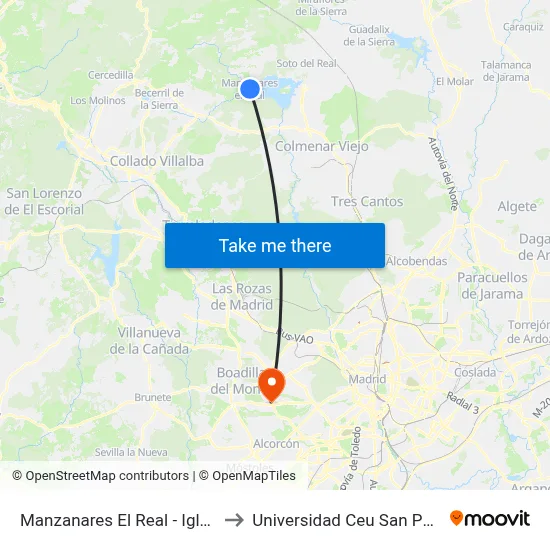 Manzanares El Real - Iglesia to Universidad Ceu San Pablo map