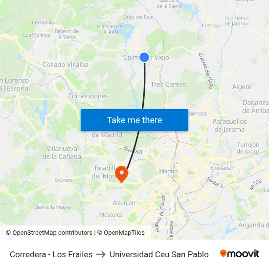 Corredera - Los Frailes to Universidad Ceu San Pablo map