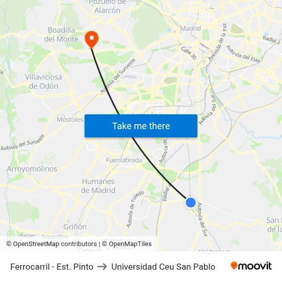 Ferrocarril - Est. Pinto to Universidad Ceu San Pablo map