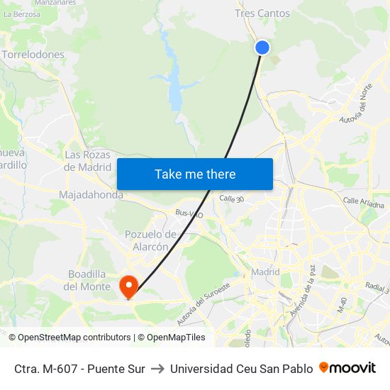 Ctra. M-607 - Puente Sur to Universidad Ceu San Pablo map