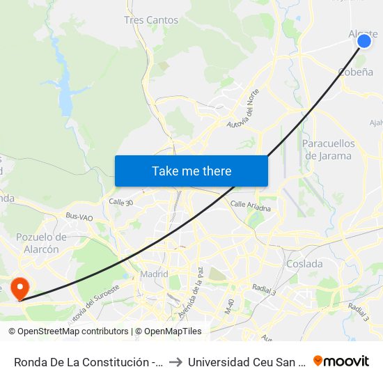 Ronda De La Constitución - Alcalá to Universidad Ceu San Pablo map