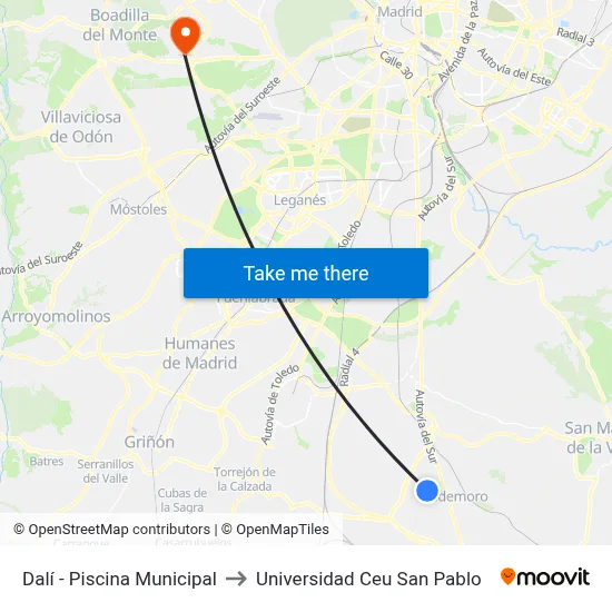 Dalí - Piscina Municipal to Universidad Ceu San Pablo map