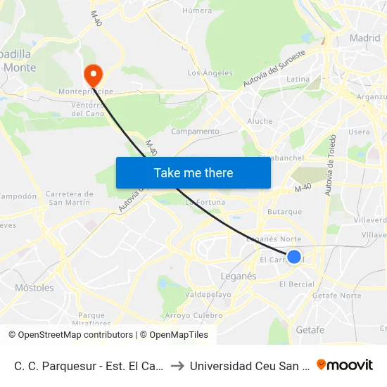 C. C. Parquesur - Est. El Carrascal to Universidad Ceu San Pablo map