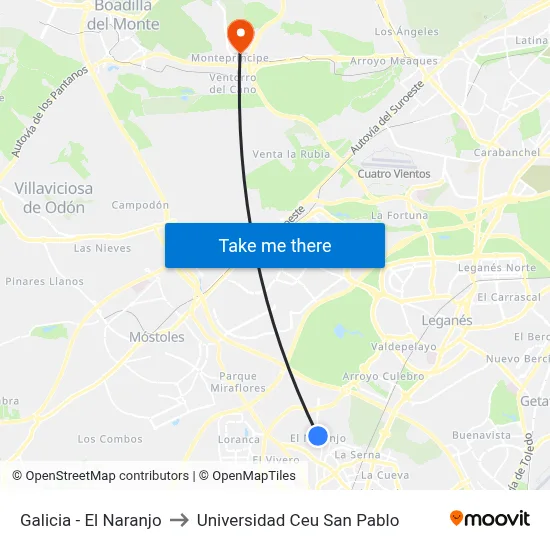 Galicia - El Naranjo to Universidad Ceu San Pablo map