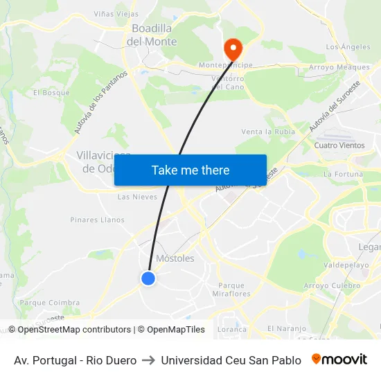 Av. Portugal - Rio Duero to Universidad Ceu San Pablo map
