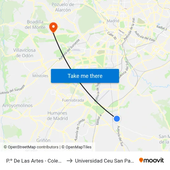 P.º De Las Artes - Colegio to Universidad Ceu San Pablo map