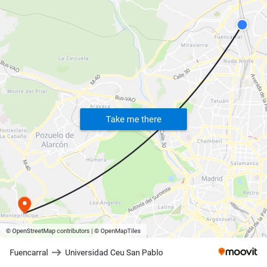 Fuencarral to Universidad Ceu San Pablo map