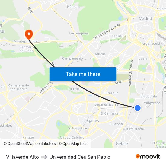 Villaverde Alto to Universidad Ceu San Pablo map