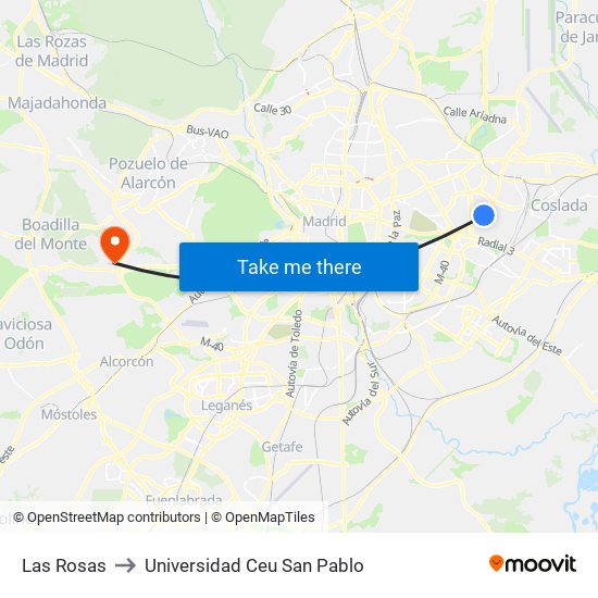 Las Rosas to Universidad Ceu San Pablo map