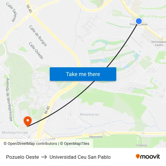 Pozuelo Oeste to Universidad Ceu San Pablo map