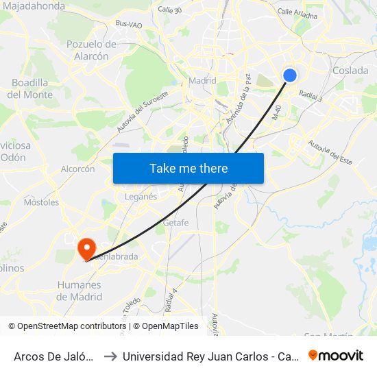 Arcos De Jalón - Albericia to Universidad Rey Juan Carlos - Campus De Fuenlabrada map