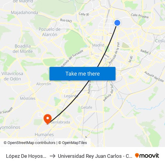 López De Hoyos - Arturo Soria to Universidad Rey Juan Carlos - Campus De Fuenlabrada map