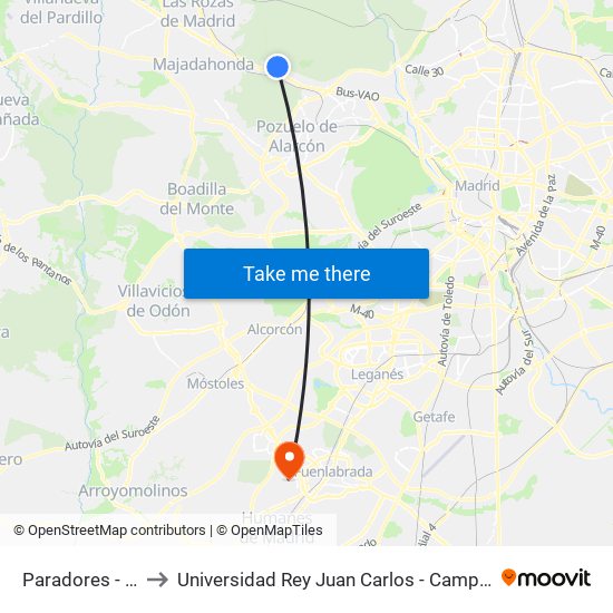 Paradores - Guecho to Universidad Rey Juan Carlos - Campus De Fuenlabrada map