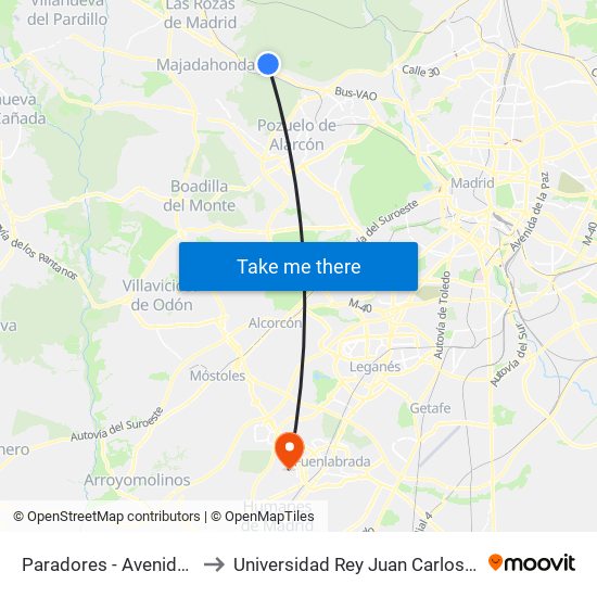 Paradores - Avenida De Casaquemada to Universidad Rey Juan Carlos - Campus De Fuenlabrada map