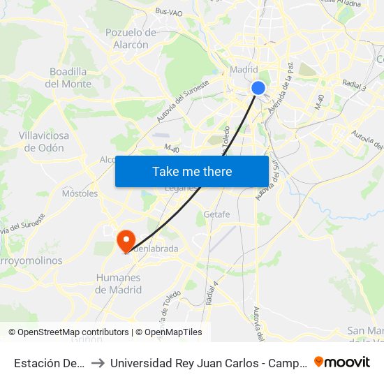 Estación De Atocha to Universidad Rey Juan Carlos - Campus De Fuenlabrada map