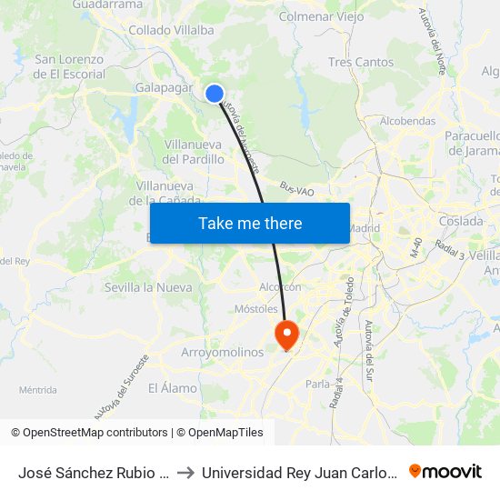 José Sánchez Rubio - José María Moreno to Universidad Rey Juan Carlos - Campus De Fuenlabrada map