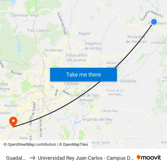 Guadalajara to Universidad Rey Juan Carlos - Campus De Fuenlabrada map