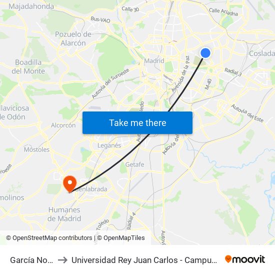 García Noblejas to Universidad Rey Juan Carlos - Campus De Fuenlabrada map