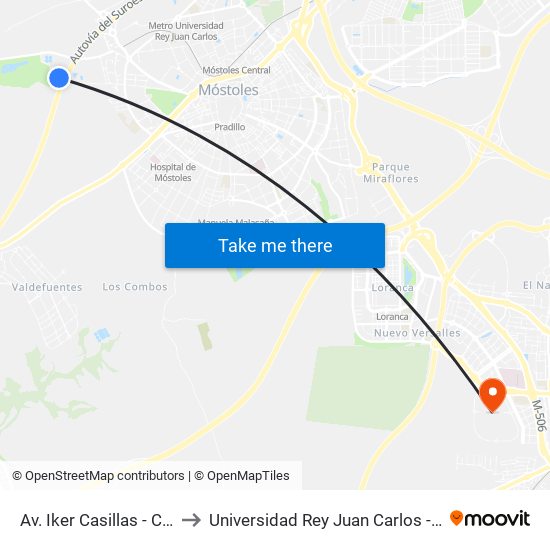 Av. Iker Casillas - Campos De Fútbol to Universidad Rey Juan Carlos - Campus De Fuenlabrada map