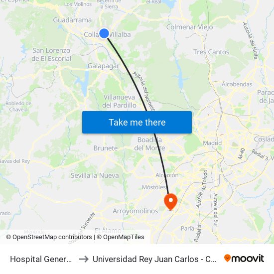 Hospital General De Villalba to Universidad Rey Juan Carlos - Campus De Fuenlabrada map