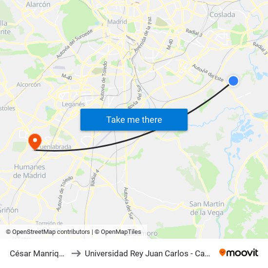 César Manrique - Junkal to Universidad Rey Juan Carlos - Campus De Fuenlabrada map