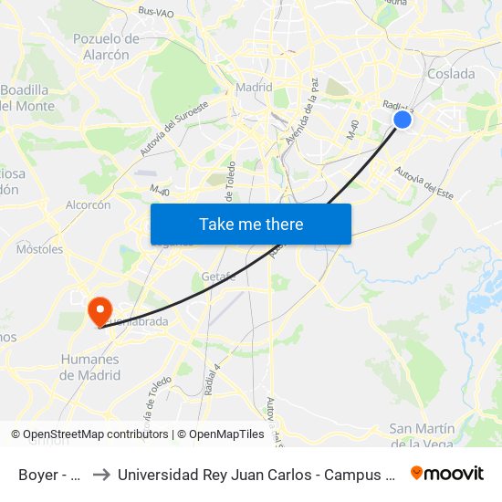 Boyer - Rivas to Universidad Rey Juan Carlos - Campus De Fuenlabrada map