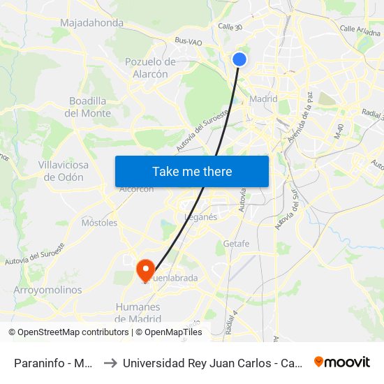 Paraninfo - Matemáticas to Universidad Rey Juan Carlos - Campus De Fuenlabrada map