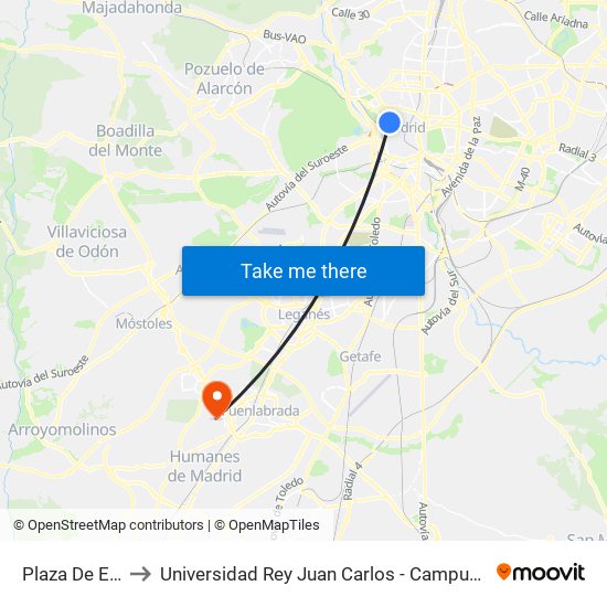 Plaza De España to Universidad Rey Juan Carlos - Campus De Fuenlabrada map