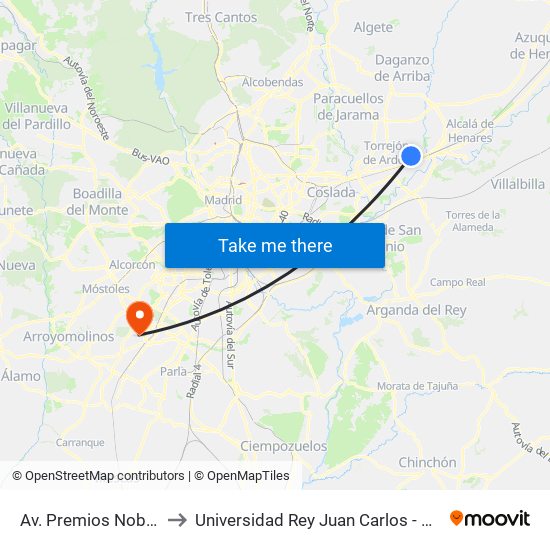Av. Premios Nobel - C. C. Oasiz to Universidad Rey Juan Carlos - Campus De Fuenlabrada map