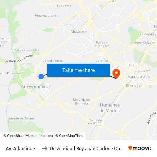 Av. Atlántico - La Coruña to Universidad Rey Juan Carlos - Campus De Fuenlabrada map