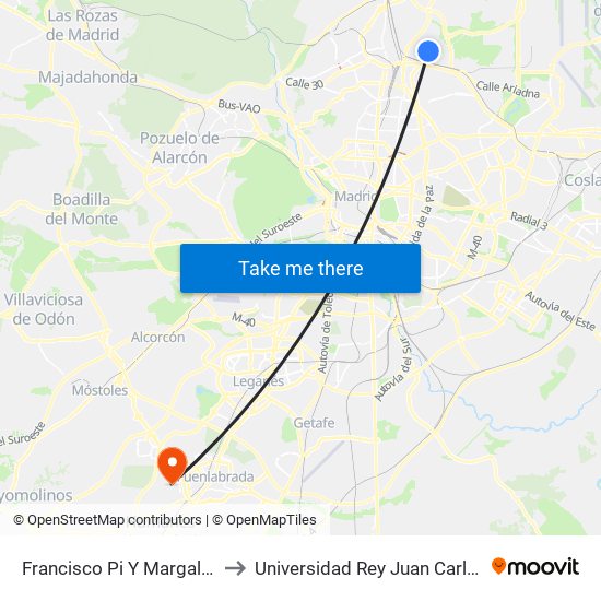 Francisco Pi Y Margall - Vicente Blasco Ibañez to Universidad Rey Juan Carlos - Campus De Fuenlabrada map