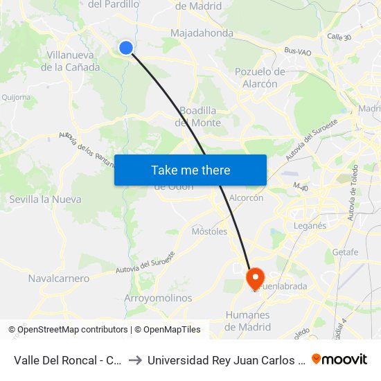 Valle Del Roncal - Consultorio Médico to Universidad Rey Juan Carlos - Campus De Fuenlabrada map