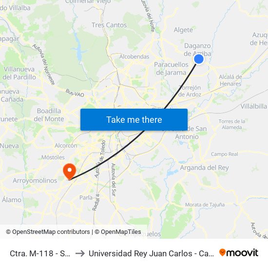 Ctra. M-118 - Salvador Dalí to Universidad Rey Juan Carlos - Campus De Fuenlabrada map