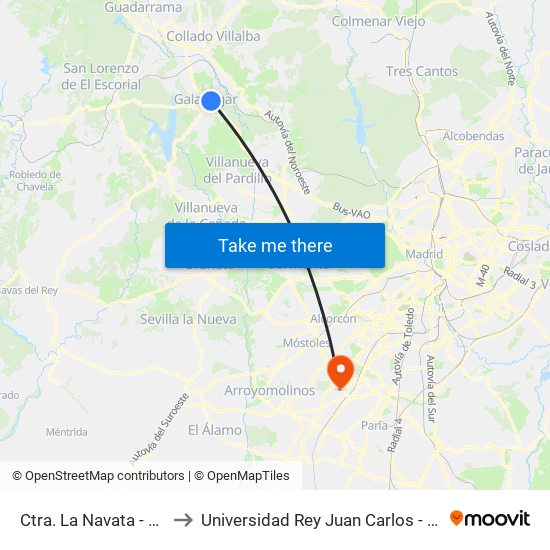 Ctra. La Navata - Centro De Salud to Universidad Rey Juan Carlos - Campus De Fuenlabrada map