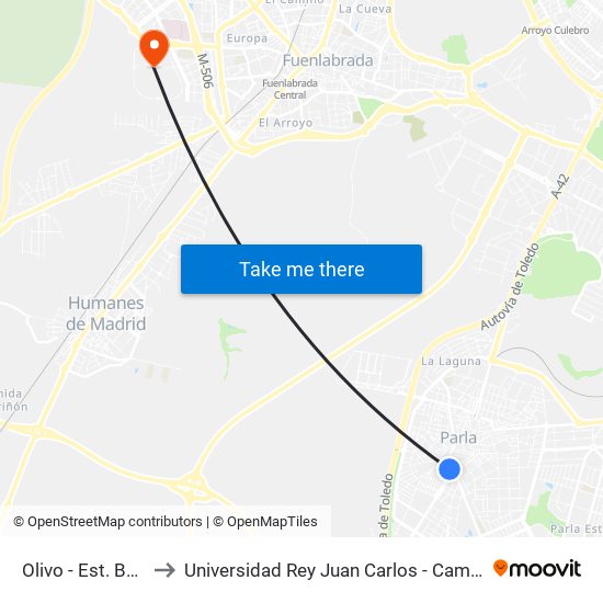 Olivo - Est. Bulevar Sur to Universidad Rey Juan Carlos - Campus De Fuenlabrada map